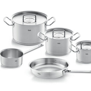full set of Fissler Original-Profi 8 Piece Cookware Set with Frying Pan and Metal Lids