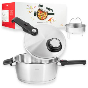 Image of pressure cooker with lid slightly off, in front of item box.