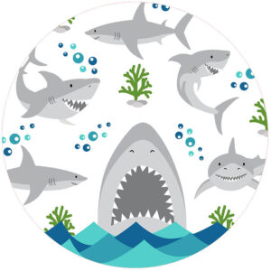 Round Trivet/Pot Holder with images of sharks.