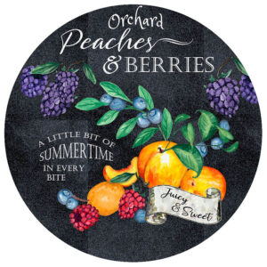 10" Round Trivet/Pot Holder with drawing of peaches and berries.